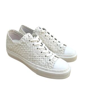 Stuart Weitzman Wova Low Top Woven Sneakers White Leather